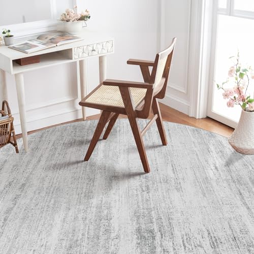 Round Rugs 5ft Circle Area Rug Washable Low Pile Non Slip Modern | Machine Washable Circular Throw Carpet for Living Room Dining Room Abstract Floor Indoor Accent Neutral Grey - color: Grey, size: 5' (Round)