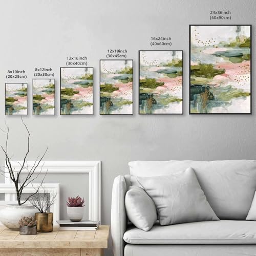 Framed Canvas Wall Art Abstract Green Pink Gold Art Print Modern Aesthetic Poster Paintings Pictures Wall Decor Trendy Artwork for Living Room Bedroom Office Apartment Decor (Framed,16W X24L) - size: 16W"X24L"