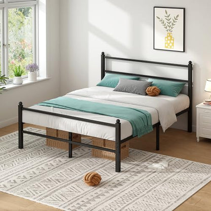 King Size Bed Frame with Headboard and Footboard, 14 Inch Metal Platform King Bed Frame with Steel Slat Support, No Box Spring Needed, Noise Free, Easy Assembly, Black - size: King