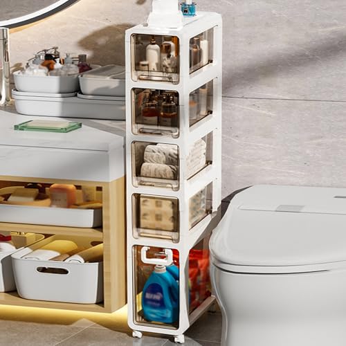 5-Tier Slim Bathroom Storage Cabinet,Narrow Floor Cabinets with Drawers and Wheels,Rolling Narrow Organizer for Small Spaces,Kitchen,Laundry,9”W - size: 5-Tier-9”W