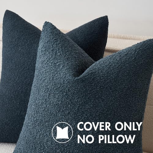 MIULEE 18x18 Decorative Lumbar Boucle Couch Pillow Covers Navy Blue | Set of 2 Textured Neutral Throw Pillow Covers, Accent Solid Pillowcases, Sofa Living Room Home Decor - color: Navy Blue, size: 18" x 18" (Pack of 2)