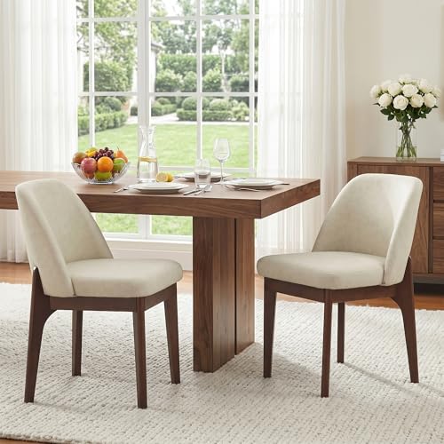 VKNOW Dining Chairs Set of 2, Faux Leather Wooden Kitchen Chairs, Beige | Modern Upholstered Side Chair with Rubberwood Legs for Kitchen Dining Room Restaurant, No Wobble - color: Beige, size: Set of 2