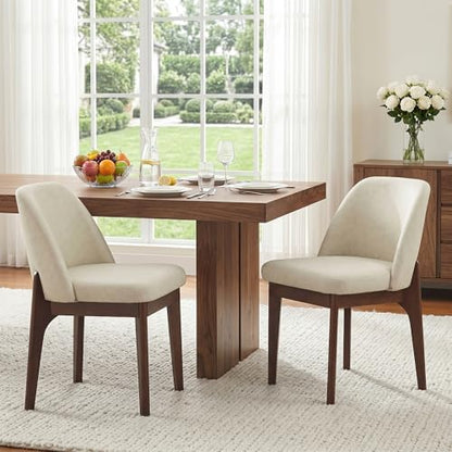 VKNOW Dining Chairs Set of 2, Faux Leather Wooden Kitchen Chairs, Beige | Modern Upholstered Side Chair with Rubberwood Legs for Kitchen Dining Room Restaurant, No Wobble - color: Beige, size: Set of 2