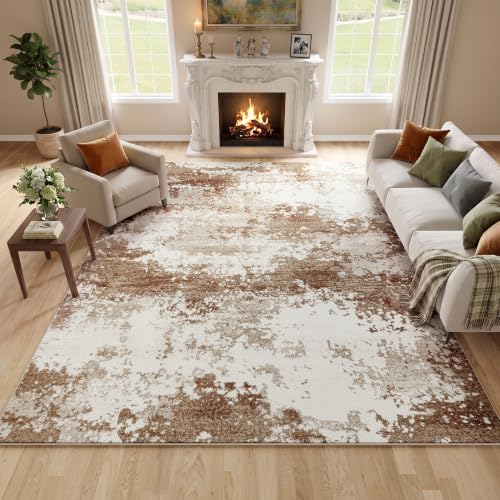 Brown Washable Rug 5x7 Area Rugs for Living Room Bedroom Carpet | Indoor Vintage Abstract Boho Large Rug Non Slip Faux Wool Rugs for Dorm, Dining Room Table, Nursery, Kids Playroom, Coffee - color: Brown, size: 5' X 7' (Rectangular)