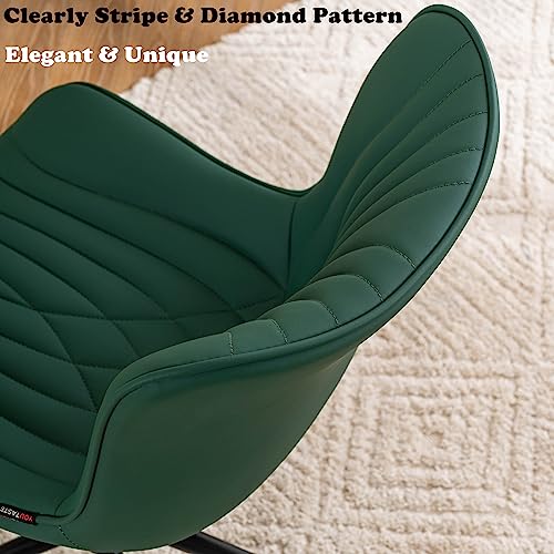YOUTASTE Dark Green Armless Office Chair, Modern Adjustable Swivel Desk Chair with Wheels, Upholstered PU Leather, Black Metal Legs, Back Support for Home Office, Study, Vanity, Bedroom - color: Dark Green