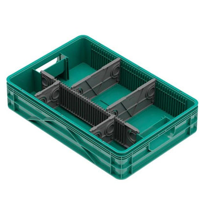 Quarter Crate 4-Pack Stackable Storage Bins, Optic Green | Polypropylene, 14 dividers included, 19.16x12.75x4.57 in, over 1000 lb stack, lids sold separately - color: Optic Green