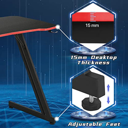 Dkelincs Gaming Desk 39.4 inch Z-Shaped Computer Desk PC Computer Table Home Office Desk Ergonomic Gamer Workstation with Headphone Hook, Red - color: Red, size: 39 Inch