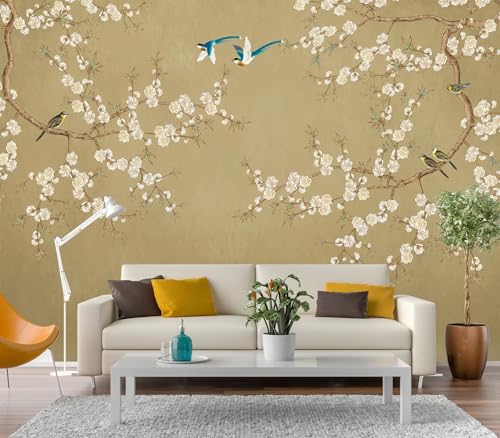 Eierme-Beautiful Background China Art. Flower with Bird Mural Wallpaper Peel and Stick 90" x 67" - color: No.22, size: 90" x 67"