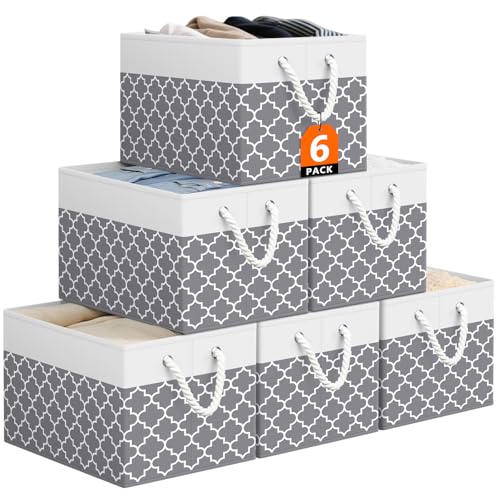StorageTastic Storage Bin,Collapsible Storage Basket For Organizing,Large Storage Boxes With Rope Handles,Storage Containers,Clover Grey,6 Pack - color: Clover Grey, size: 15" X 10" X 9.5" (6 Pack)