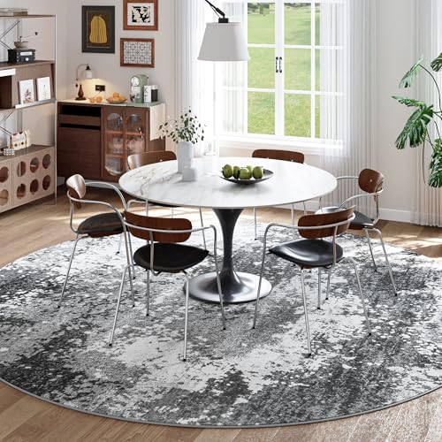Round Area Rugs 6ft Washable Grey Circle Rug for Entryway Kitchen, Non Slip Soft Low Pile Stain Resistant, Boho Circular Carpet for Living Room Bedroom Dorm Dining Room Table, Abstract Gray - color: Grey, size: 6' (Round)