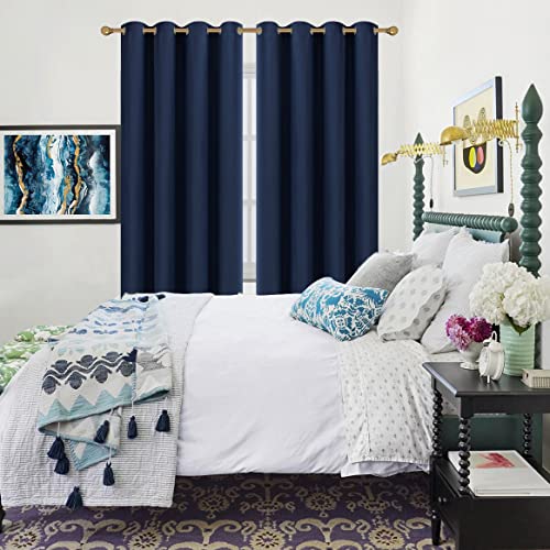 Diraysid Navy Blue Grommet Blackout Curtains for Bedroom Thermal Insulated Room Darkening Curtains Drapes, 52 x 72 inch, 2 Panels - color: Navy Blue, size: 52"W x 72"L (Pack of 2)