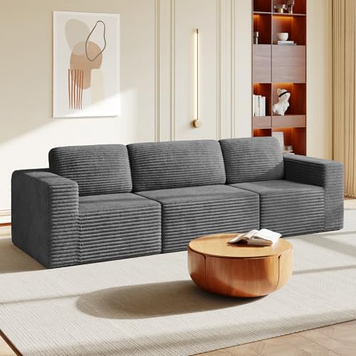 Vesgantti 119" Modular Sectional Sofa, Corduroy Cloud Couch with Deep Seating & Spring Support, 3 Seater Flexible Layout Sofa, Boneless Couch for Living Room & Apartment, No Assembly Required, Grey - color: 119" - 3 Seater Grey