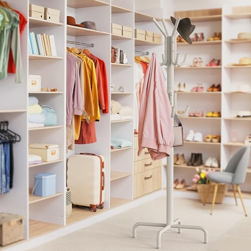 Simple Houseware Standing Coat/Hat Hanger Organizer Rack, 12 Hooks, White | For Entryway, Bedroom, and Hallway - color: White