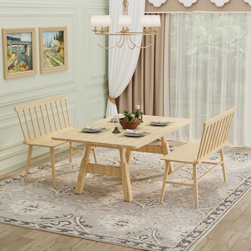 APRTAT Bamboo Entryway Bench, Dining Bench with Spindle Back (Natural) | Natural Bamboo & H-Shaped Support, Spindle Back, Ideal for entryways, bedrooms, outdoor settings, Easy Assembly & Clean - color: Natural, style: Without Arms