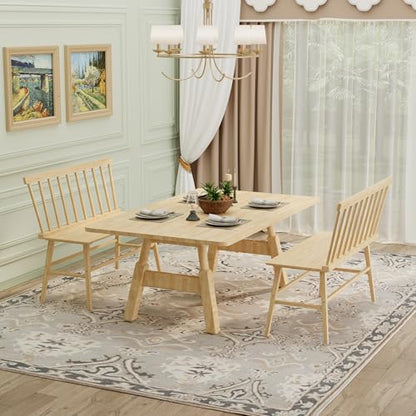 APRTAT Bamboo Entryway Bench, Dining Bench with Spindle Back (Natural) | Natural Bamboo & H-Shaped Support, Spindle Back, Ideal for entryways, bedrooms, outdoor settings, Easy Assembly & Clean - color: Natural, style: Without Arms