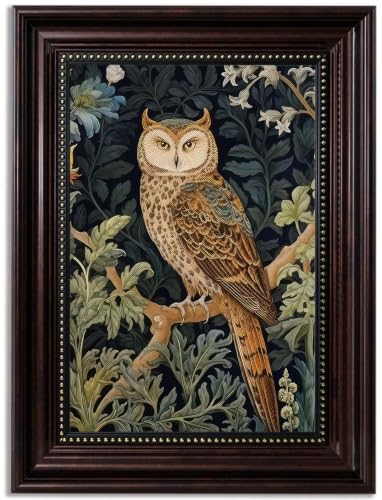 Framed Vintage Owl Canvas Wall Art Dark Forest Bird Wall Decor Pictures Floral Botanical Woodland Wildlife Poster Prints for Whimsical Cottagecore Farmhouse Home Decoration 9x11 in - color: Owl, size: 11"L x 9"W