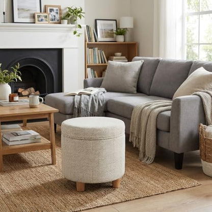 HomePop 19" Round Storage Ottoman - Cream Chevron Woven - color: Cream Chevron Woven