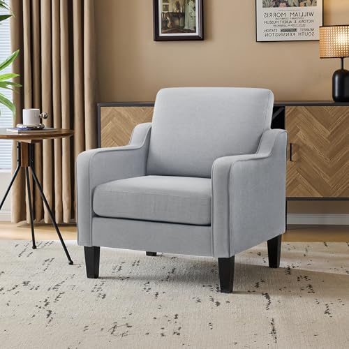 VINGLI Accent Chairs for Living Room, Line Comfy Upholstered Sofa Chair Mid Century Modern Armchair for Bedroom, Home Office, Small Spaces, Apartment - color: Light Grey
