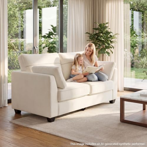 65.4" Loveseat Sofa, Chenille Love Seat with 2 Pillows, Beige | Easy Assembly, Pocket Spring Cushions, Comfy Modern Small Couch for Living Room, Bedroom, Apartment, Office - color: Beige, size: 65.4" Loveseat Sofa