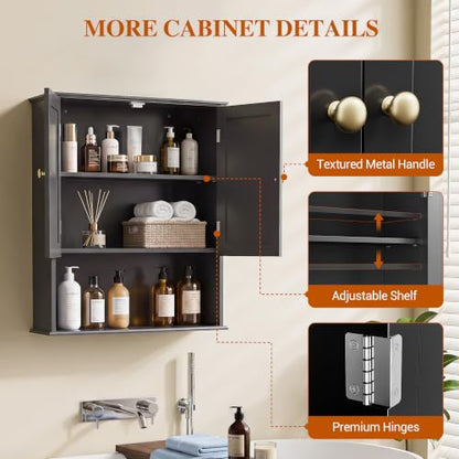 Bathroom Wall Cabinet, Black 30" x 24" Wall Mounted Medicine Cabinet, Over Toilet Storage Hanging Cabinet Adjustable Shelves Cupboard with Large Space for Laundry Room, Bedroom, Kitchen, Entryway - size: 29.5"x 23.6"x 8.3"-black
