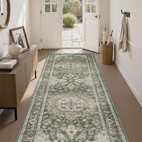 PADOOR 2X10 Runner Rug,Runners for Hallways,Soft Olive Washable Bedside Rugs for Bedroom,Non Slip Long Rug for Hallways Entryway Laundry Room Stair Kitchen Bathroom - color: Olive, size: 2' x 10' (Rectangular)