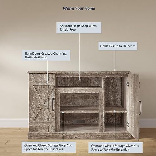 BELLEZE 47 Inch TV Stand & Media Entertainment Center TV Cabinet with Storage for TVs up to 50 Inch Console Table with Open Storage Shelves & Cabinets, Ashland Pine - color: Ashland Pine, style: 47"