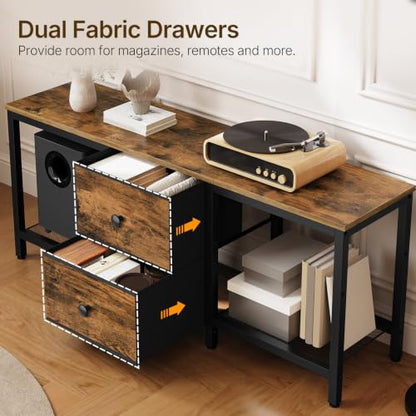 TV Stand for TVs up to 55", Entertainment Center with 2 Fabric Drawer, Media Console with Shelves, Television Stands for Living Room, Bedroom, Rustic Brown DS02RBR - color: Rustic Brown
