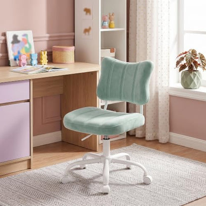 Homkdom Velvet Vanity Chair with Bow Backrest & Height Adjustable,Bedroom | Armless,360 Swivel,Silent Casters for Dressing Room & Living Room, Home Office,Make up,Reading,Light Green - color: Light Green
