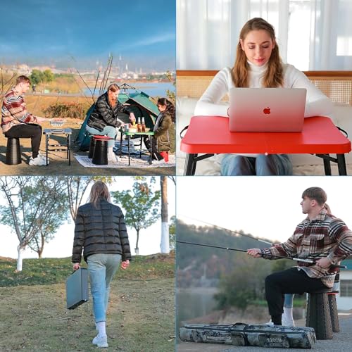 Small Folding Table, Adjustable Height, Camping & Picnic Table, 4 Foot Lightweight - color: Red