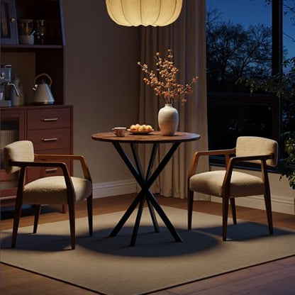 Unovivy 31.5" Small Round Dining Table for 2-4 Rustic Brown Dinner Table | Space Saving Circle Small Kitchen Table, Industrial Mid Century Modern Dining Room Desk for Kitchen, Apartment - color: Rustic Brown, style: Round