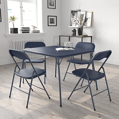 EMMA + OLIVER Navy Square Folding Card Table and Chairs Set for 4 Players | Lightweight, Easy Storage, Padded Top - color: Navy