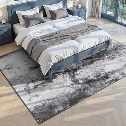Toneed Abstract Area Rug 5x7 Modern Washable Rug Soft Non Slip Rug Low Pile for Bedroom Living Room Dining Room Slate Grey - color: Slate Grey, size: 5' x 7' (Rectangular)
