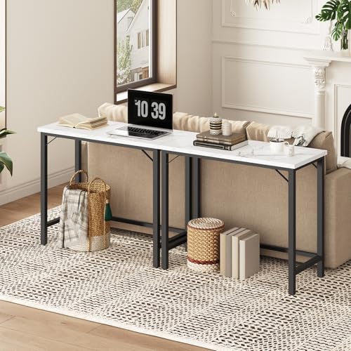 MAHANCRIS Narrow Bar Table, 63-Inch Pub Table for Dining Room, Counter Bar Tables with Sturdy Metal Frame, Connectable Bar Table, Multifunctional Console Table, Marble and Black BTHM1601 - color: Marble and Black