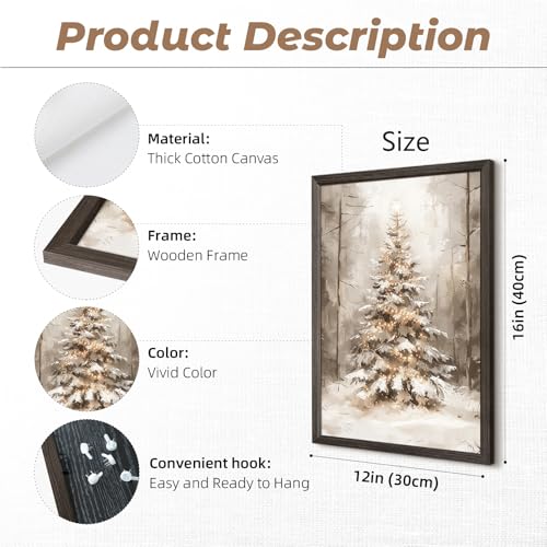 Christmas Wall Art Decor Winter Santa Pictures Vintage Christmas Canvas Poster Snowy Pine Trees Wall Art Xmas Forest Prints Santa Claus Painting Artwork for Bedroom Living Room 12x16x3 Inch Framed - color: Christmas Forest Prints, size: 12x16 Inch Wood Fr