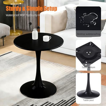 botzi 24 inches Round Dining Table, Black Tulip Kitchen Table with MDF Top | Matte Iron Pedestal Base, Smooth MDF Surface, Rounded Edges, For Kitchens Breakfast Nooks And Small Spaces - color: Black, size: 24 Inches