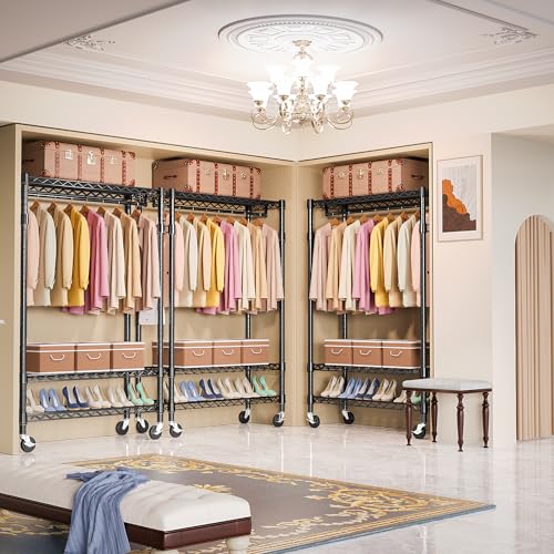 M MZG Heavy Duty Rolling Garment Rack 3 Tiers Adjustable Wire Shelving Clothes Rack with Rods and Side Hooks,Storage Closet Clothing Rack with Wheels Black 17.7" D x 47.2" W x 83.6" H - color: Black, size: 3 Tier with 1 rod, 17.7"D x 47.2"W x 83.6"H