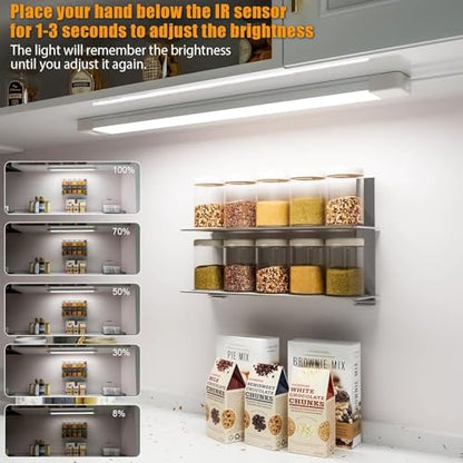 2Pcs 16 Inch Under Cabinet Lights with Hand Wave, Under Counter Lighting 5000K Cold White,Dimmable,Plug and Play,LED Lights for Kitchen Cabinet, Cupboard, Closet, Desk - color: 5000K-Cold White, size: 16inch-2Pack