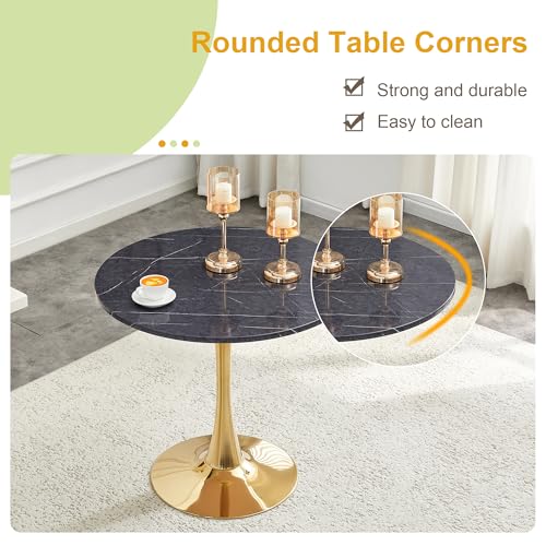 31.5" Round Dining Table, Mid-Century Modern Tulip Table with Thickened Tabletop & Metal Pedestal, Circle Bistro Table for Kitchen, Small Places, Apartments, Cafe - color: Grey Gold, size: 31.5" dining table