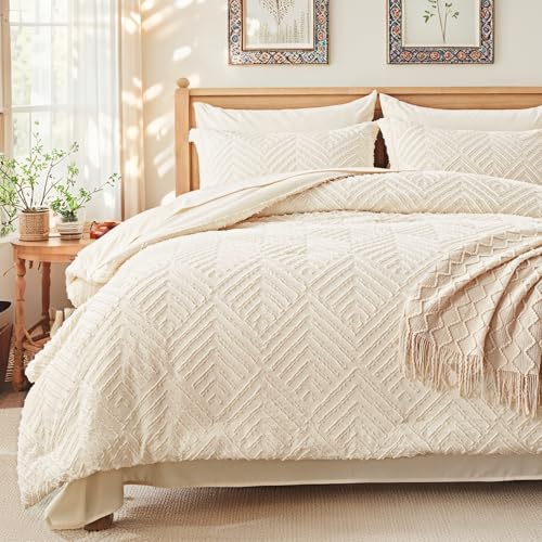 Zzlpp Full Size Comforter Sets 7 Piece, Cream Bed in a Bag Full Bedding Set | Boho Tufted, OEKO-TEX Certified, Luxury, Lightweight, All Season, Down Alternative Comforter, Breathable sheets & pillowcases - color: 03 - Cream, size: Full