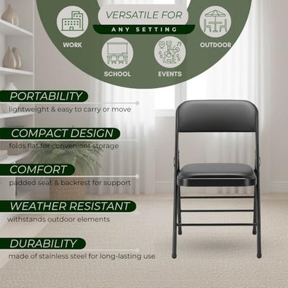 Pack of 4 (Fabric/Vinyl) Steel Frame Metal Foam Padded Folding Chairs (Black, Gray, White) - color: 4-pack - Vinyl Black