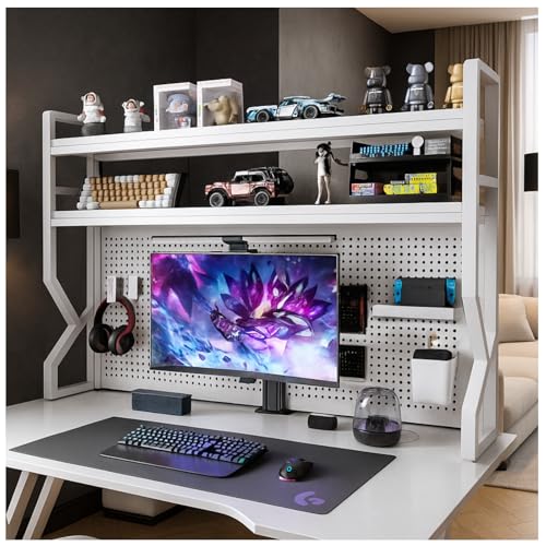 Desktop Hutch Bookshelf,Many Gifts,Metal Desktop Bookcase with pegboard, Desk Shelf, Countertop Storage Organizer Rack for Dorm or Office,Desktop Shelves (White, 29.5" Lx9.9 Wx39 H) - color: White, size: 29.5" Lx9.9 Wx39 H