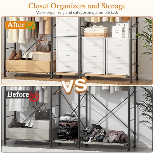 DAOUTIME 2-Pack Stackable Storage Drawers (6 Drawers Total), White Closet Organizer with Wooden Top & Metal Frame, Freestanding or Stackable Dresser for Bedroom, Living Room, Under Bed