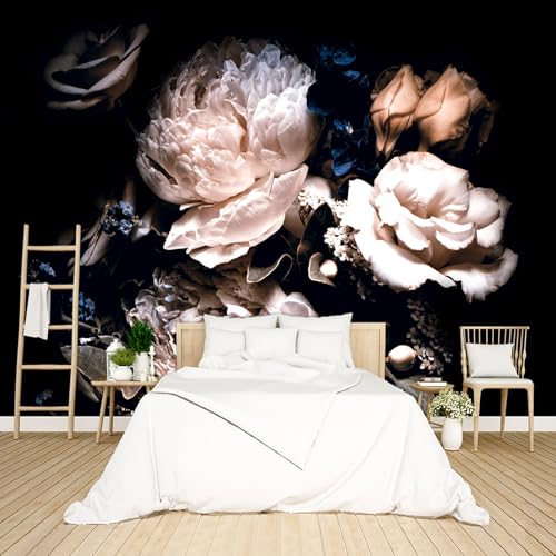 Black Peony Floral Wallpaper Peel and Stick wall Mural for Bedroom Living Room - 58"x80" - color: B02, size: 58"x80"