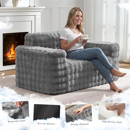 ZurNesfure Sofa Couch Loveseat Boneless Sofa with Pillow Grey,Loveseat | No Assembly Need, Modern Couch with deep seat and Washable Cover Cloud Sofa for Living Room Bedroom Apartment - color: Bubble Grey, size: Loveseat