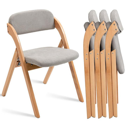 Folding Chairs with Cushion Padded Foldable Chiars 4 Pack | Wooden Dining Fold Seat with Removable Cover Extra Chair for Guests Kitchen Office Wedding Party Picnic, Grey - color: Grey, size: 4PCS