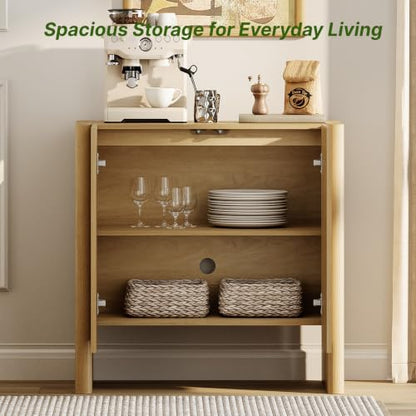 Sideboard Cabinet，Storage Cabinet with Adjustable Bathroom,Livingroom，Entryway，31.5" W Rounded Wood Cabinet,Oak - color: Oak