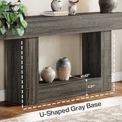Tribesigns 63" Console Table, Farmhouse 2-Tier Entryway Table with U-Shaped Base, Narrow Long Wood Sofa Table Behind Couch Table for Living Room, Hallway, Foyer, Gray - color: Light Gray