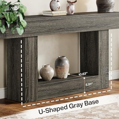 Tribesigns 63" Console Table, Farmhouse 2-Tier Entryway Table with U-Shaped Base, Narrow Long Wood Sofa Table Behind Couch Table for Living Room, Hallway, Foyer, Gray - color: Light Gray