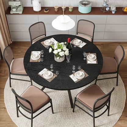 Wildhome Round Dining Table for 2-4, 43 Inch Dining Room Kitchen Table with 1-Tier Storage Shelf, Modern Farmhouse Dinner Furniture with Adjustable feet,Oval Circle(43in-Black) - color: 43in-air-black