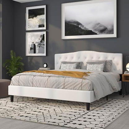 Tufted Upholstered King Size Headboard in White Fabric - color: White, size: King